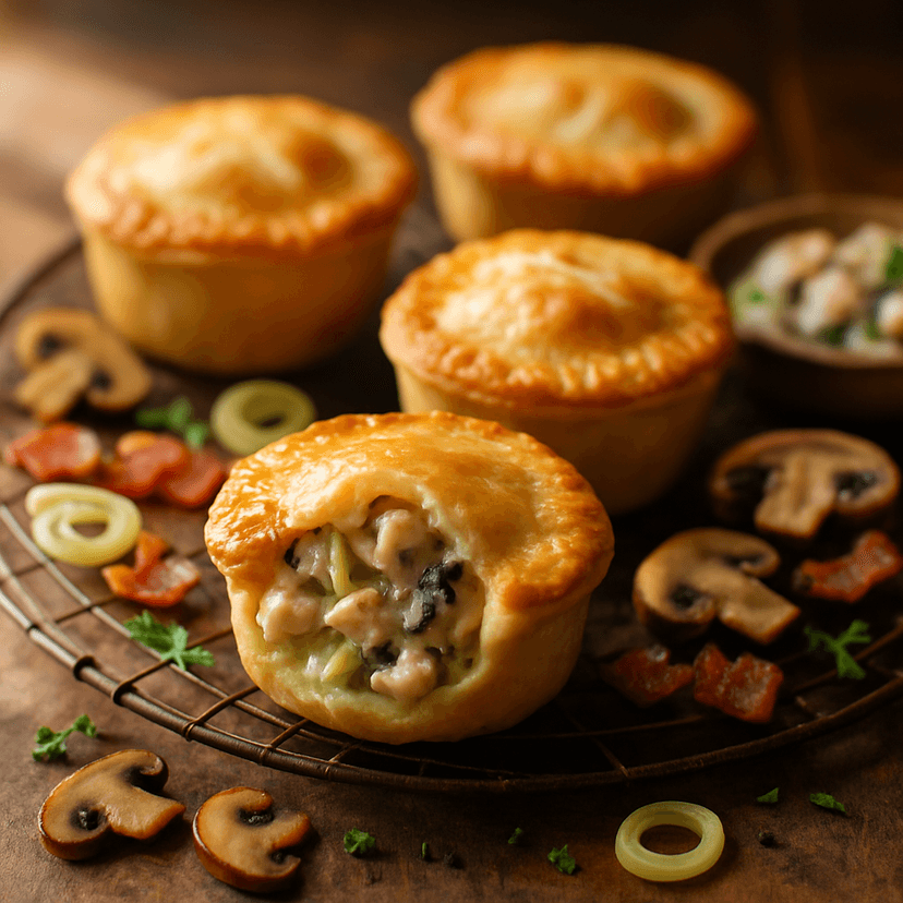 Creamy Chicken, Bacon & Mushroom Mini Pies