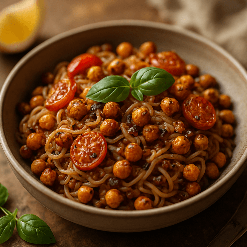Spicy Tangy Shirataki Noodles with Roasted Chickpeas image