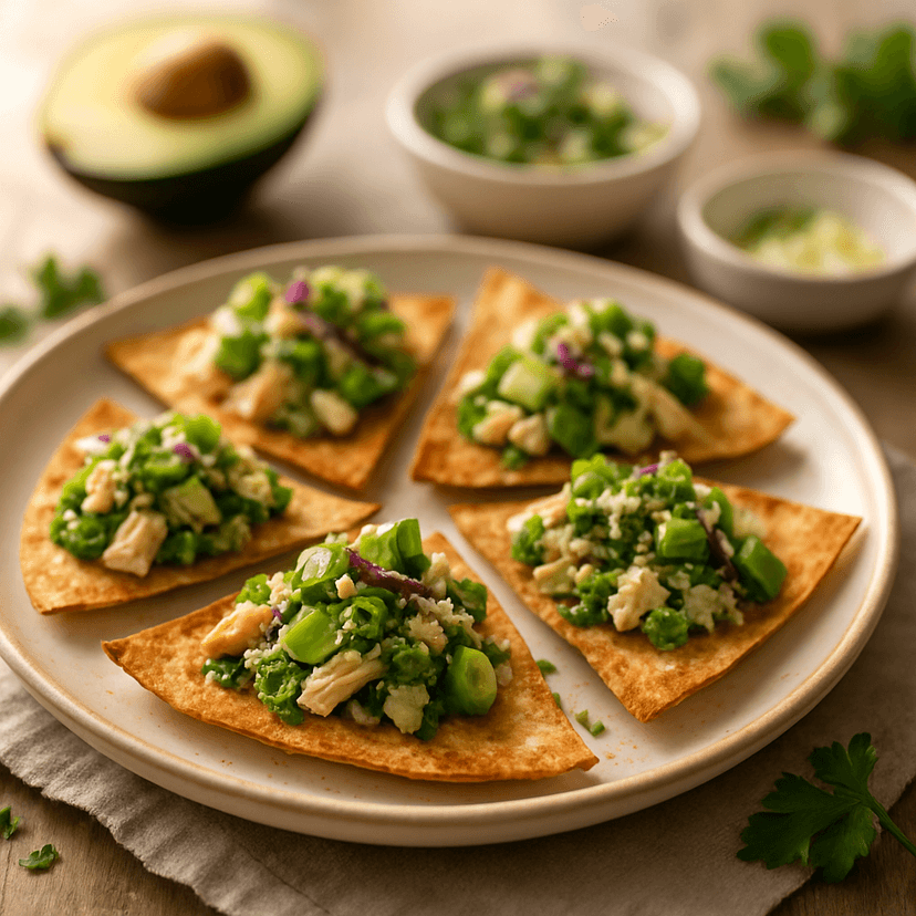 Air-Fryer Baked Corn Tortilla Wedges with Fresh Toppings image