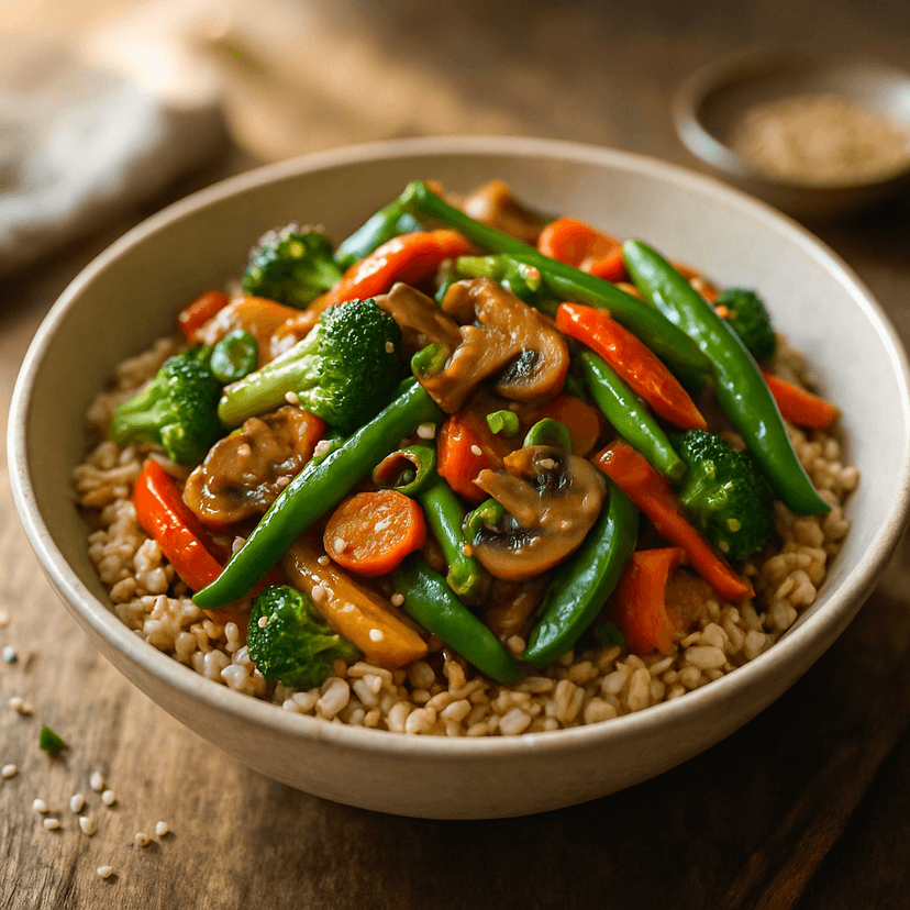 Savory Vegetable Stir-Fry with Nutty Brown Rice image