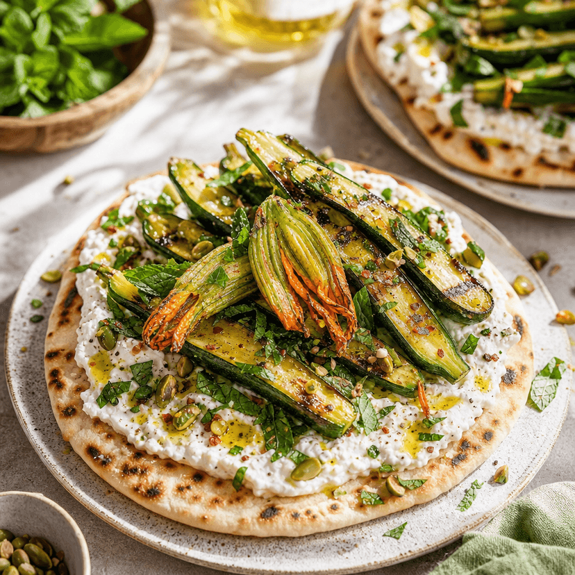 Charred Courgettes with Whipped Feta Flatbread image