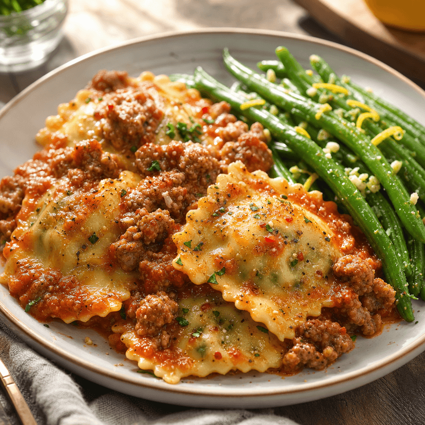 Italian Sausage Spinach Ravioli with Lemon Green Beans image