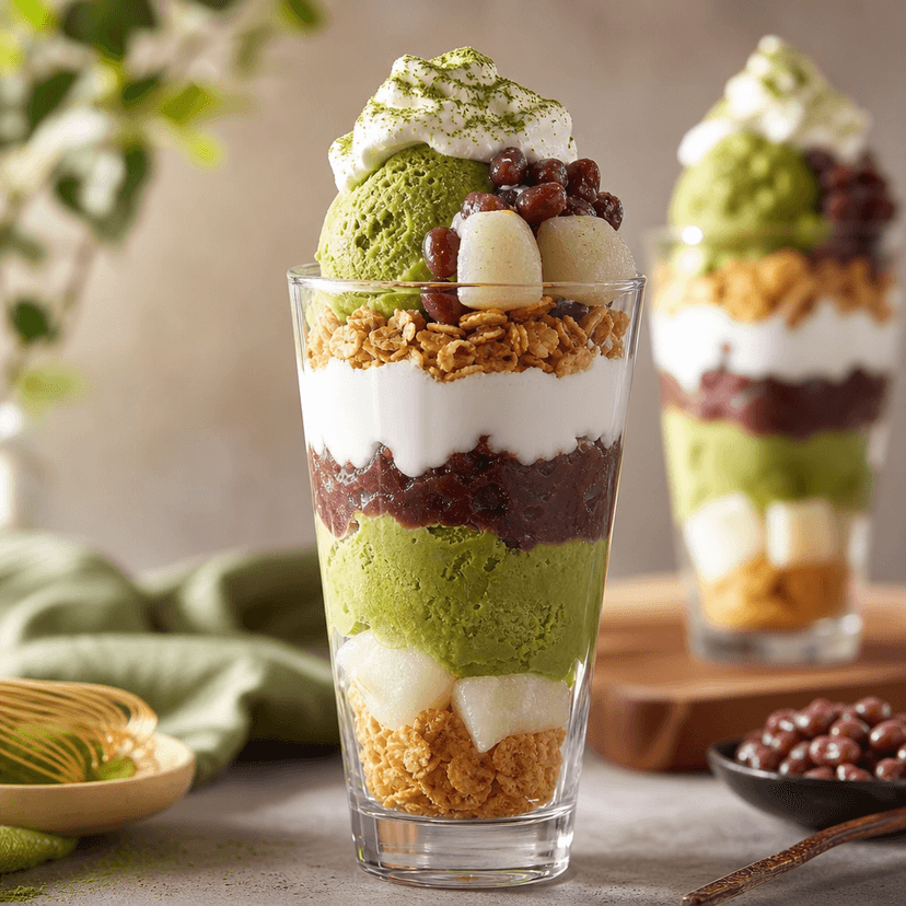 Layered Matcha Parfait with Mochi & Red Beans image