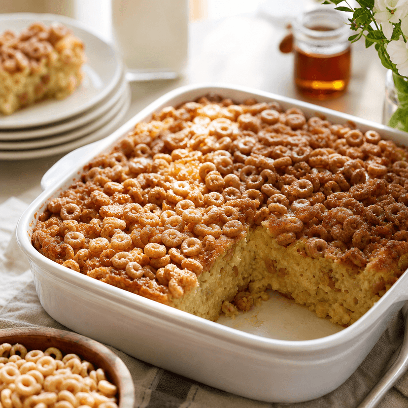Lower Sugar Cheerio Breakfast Pudding Bake