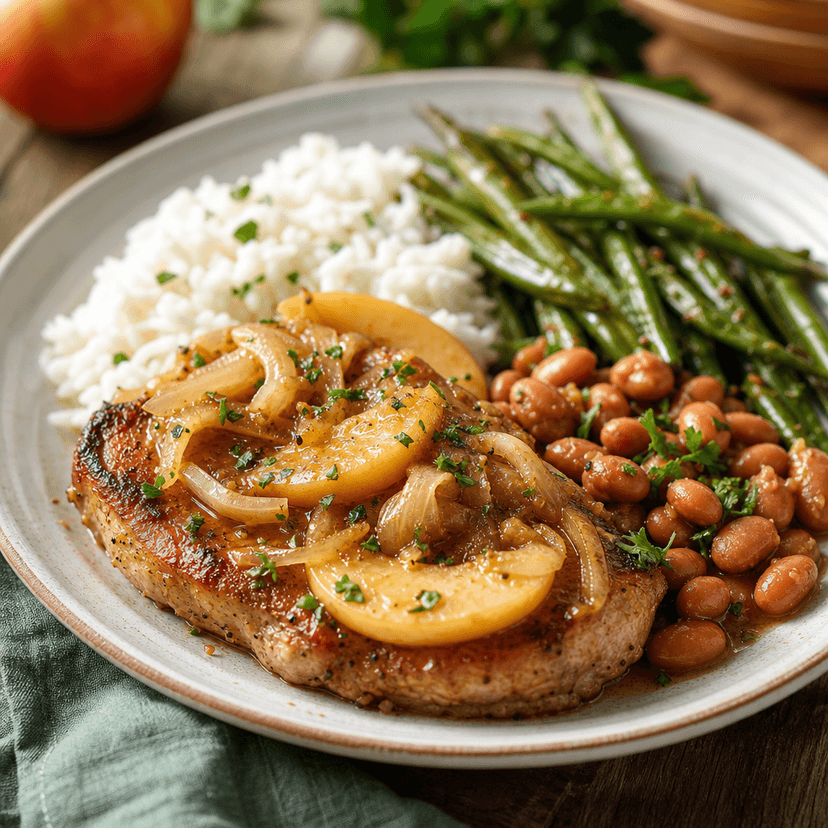 Golden Pork Chops with Apple Rice