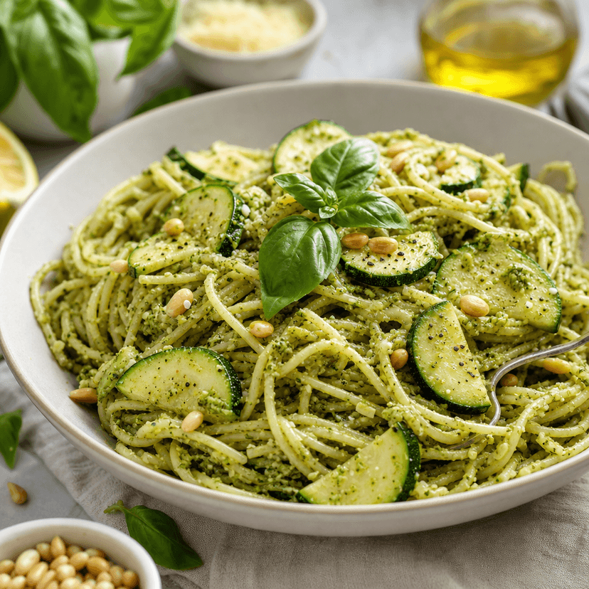 Zucchini Basil Pesto Spaghetti Two Ways