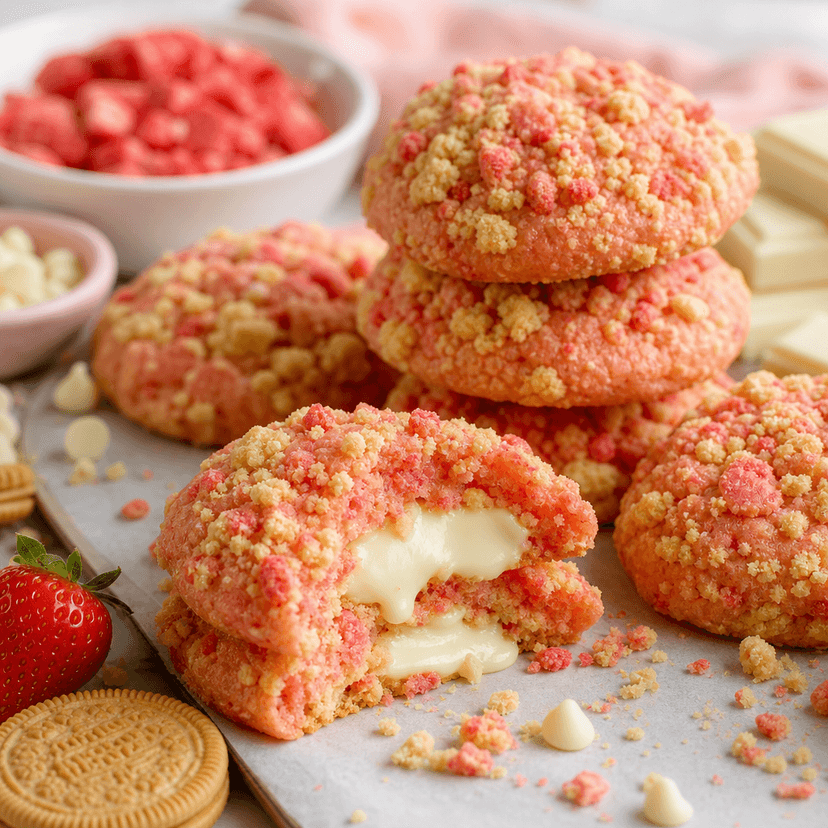 Thick Strawberry Crunch Stuffed Cookies image