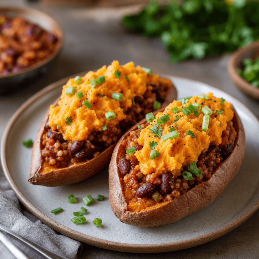 Chili-Stuffed Sweet Potato Boats image