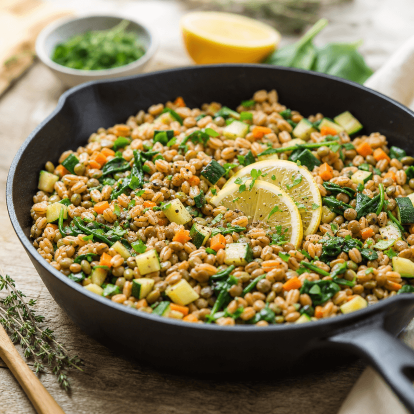 Lemony Lentil Farro Skillet for Two image