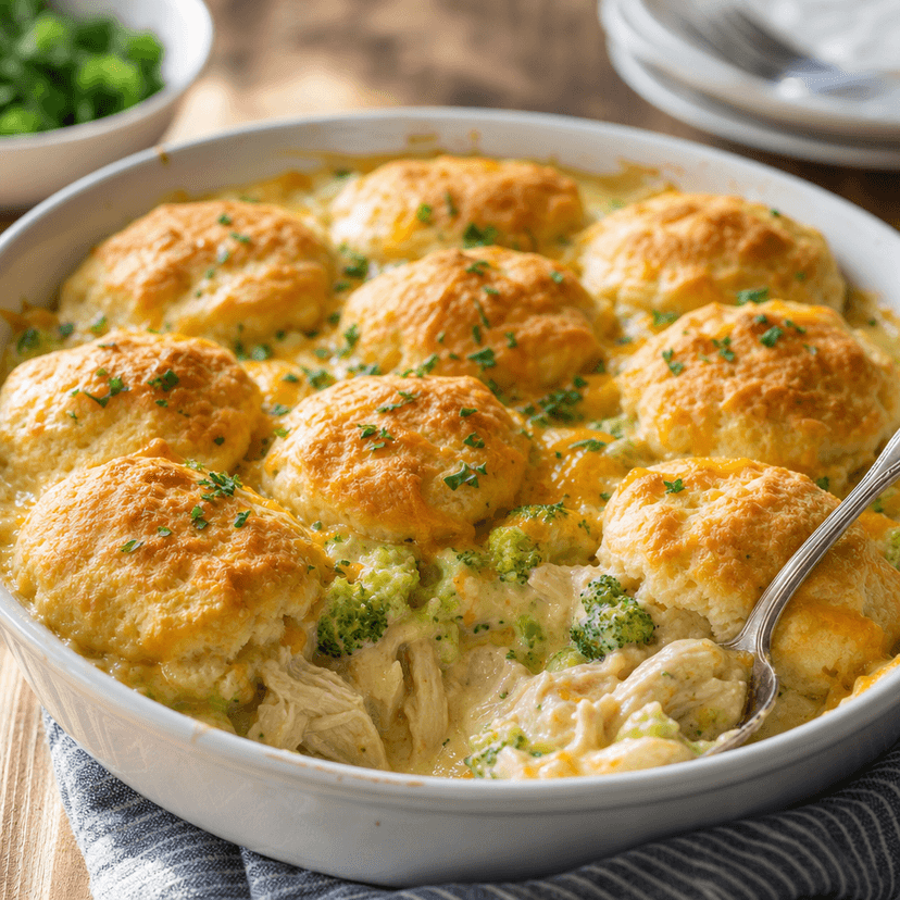 Broccoli Cheddar Chicken Biscuit Pie image