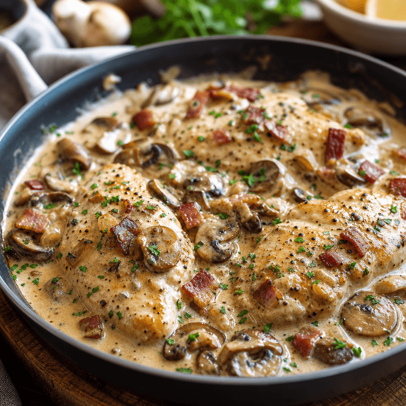 Creamy Mushroom Bacon Chicken Skillet image