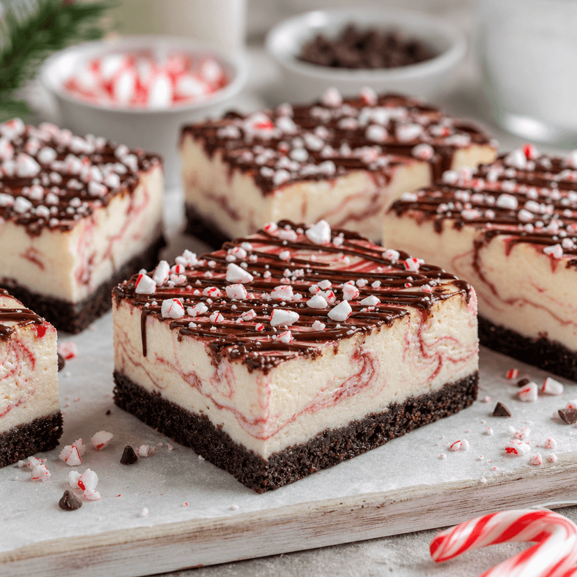 Peppermint Cocoa Swirl Cheesecake Bars image