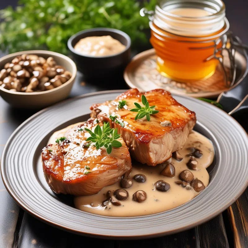 Maple Glazed Pork Chops with Mead-infused Mushroom Gravy