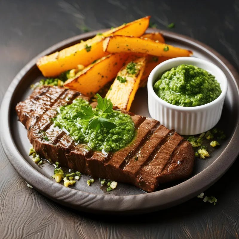 Grilled Chimichurri Flat-Iron Steak with Yucca