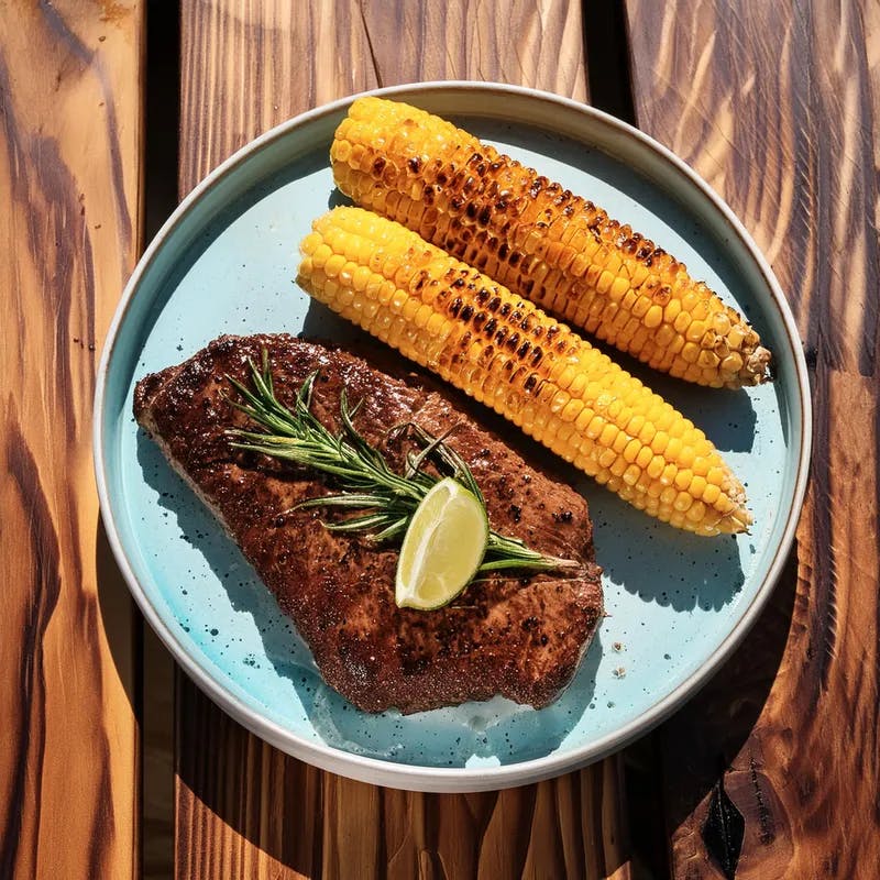 Grilled Cajun Flat-Iron Steak with Corn on the Cob
