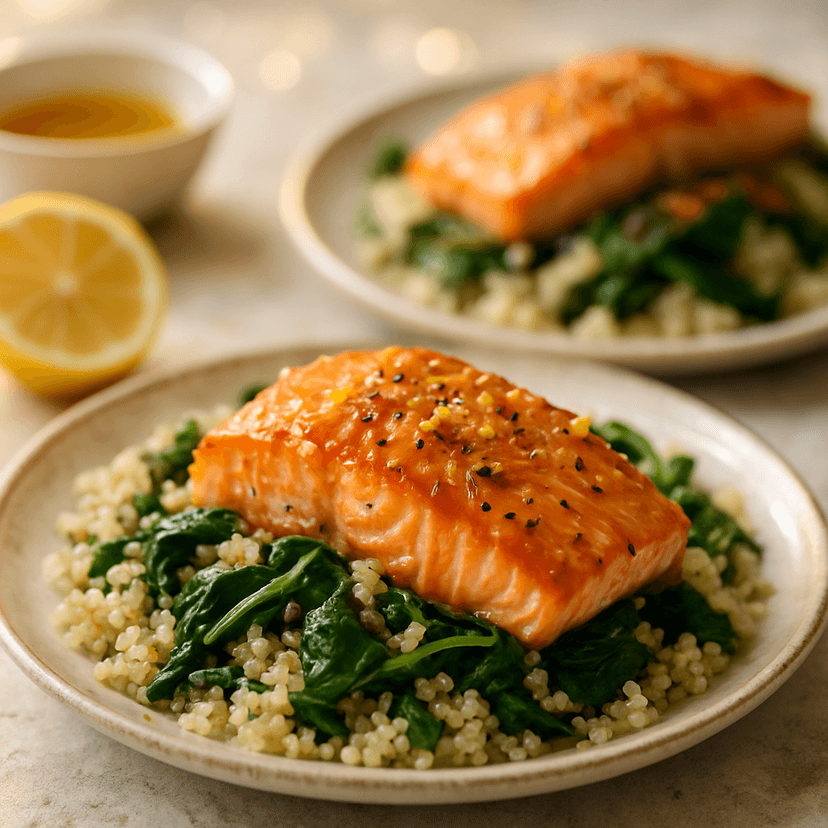 Lemon Garlic Salmon with Spinach Quinoa