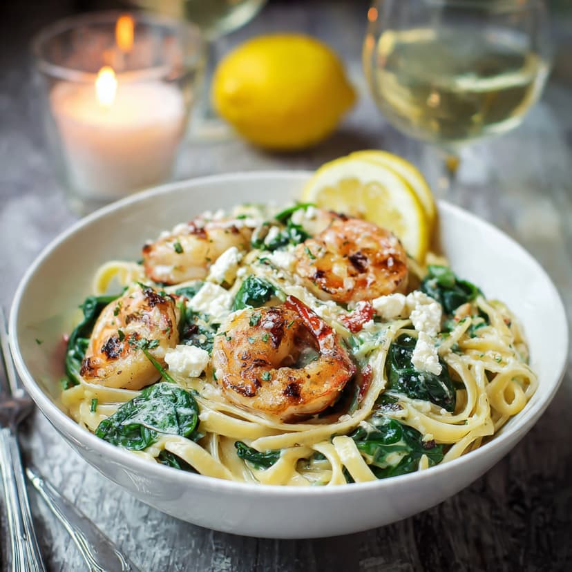 Parisian Lemon Shrimp Pasta with Spinach and Feta