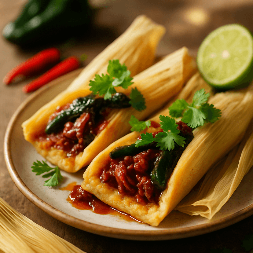 Thai Chili Honey Pork Tamales with Roasted Poblanos