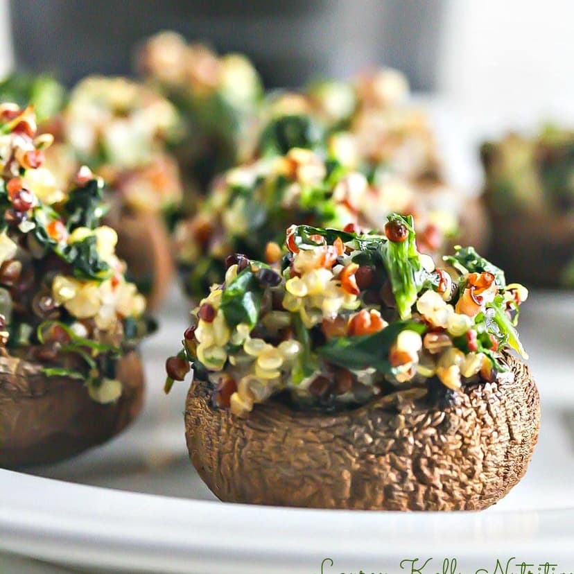 Quinoa-Stuffed Portobello with Spinach Mushroom Pesto
