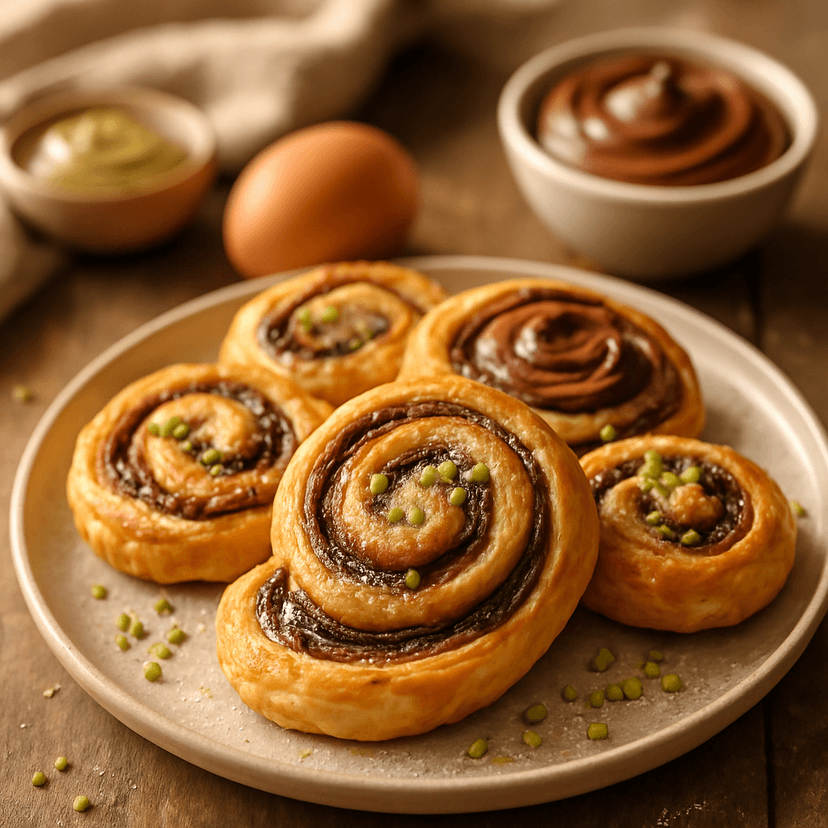 Nutella Pistachio Puff Pastry Swirls image