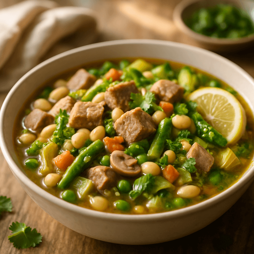 Hearty Pork, Bean, and Spring Vegetable Stew image