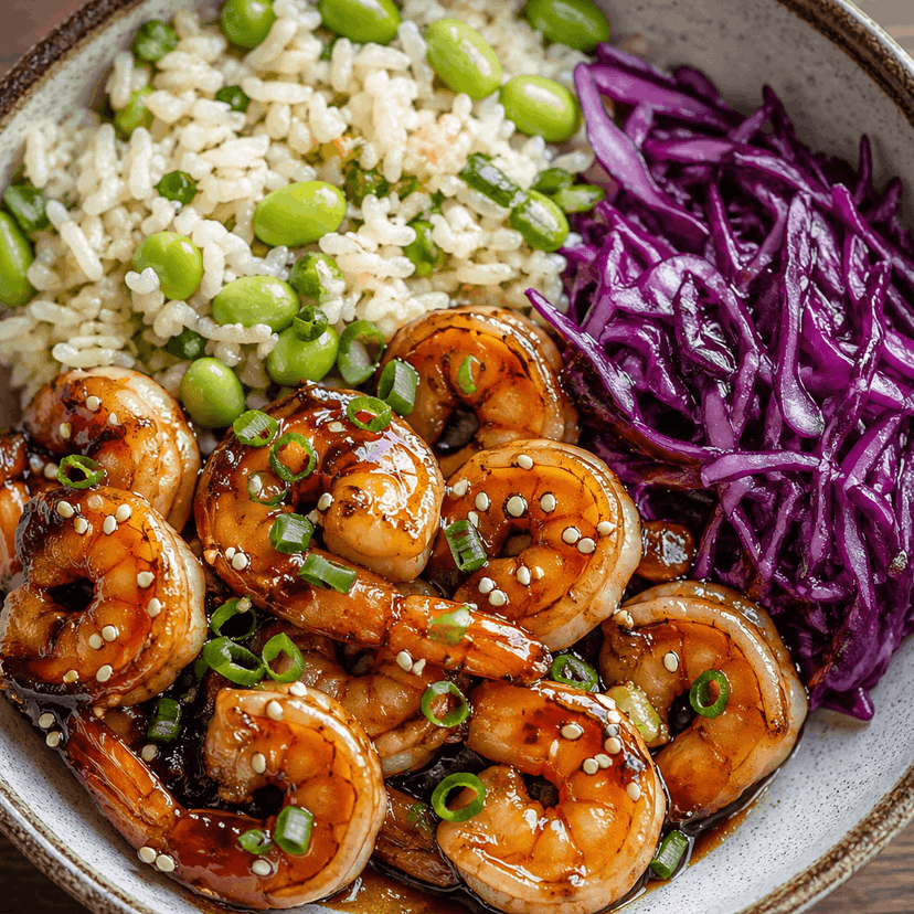 Low-Sodium Teriyaki Shrimp with Edamame Rice
