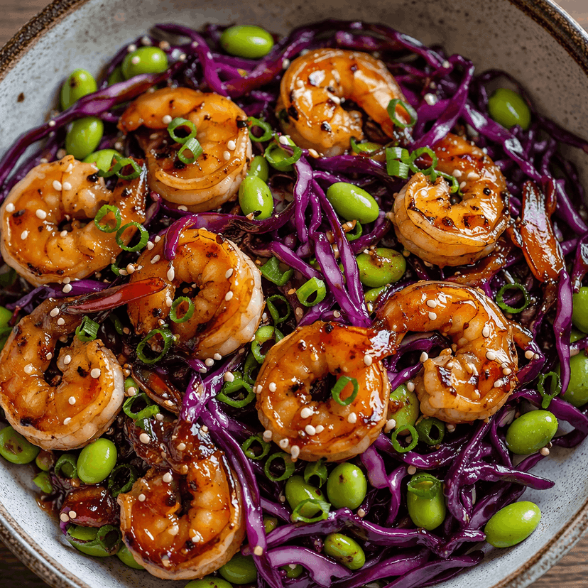 Zesty Teriyaki Shrimp on Edamame-Cabbage Bed image