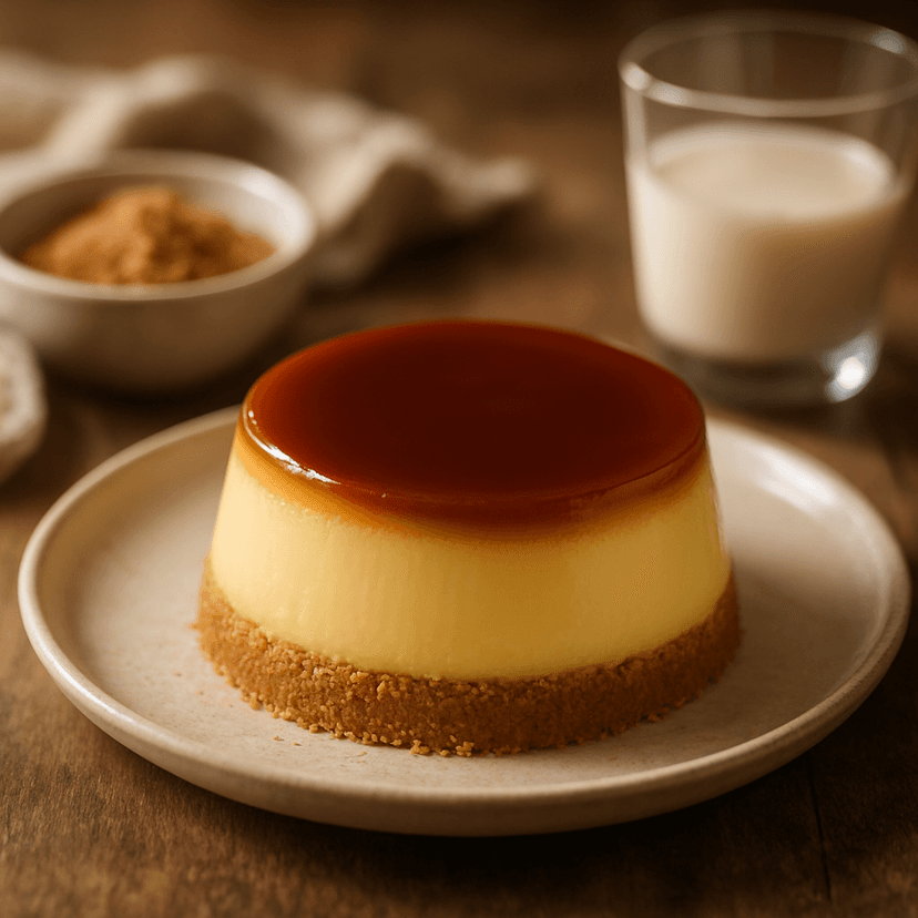 Steamed Caramel Egg Pudding with Biscuit Base image