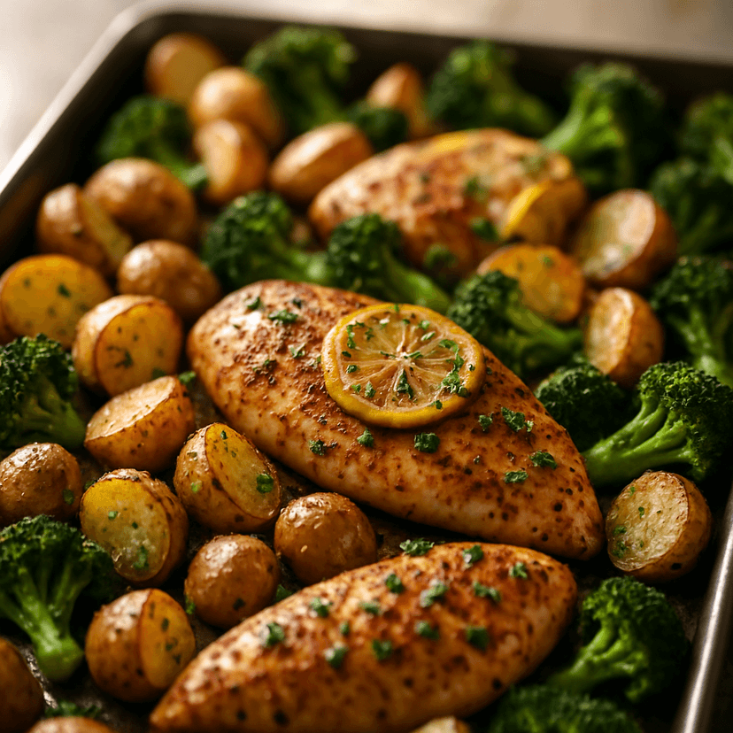 Protein-Packed Sheet Pan Chicken with Potatoes and Broccoli image