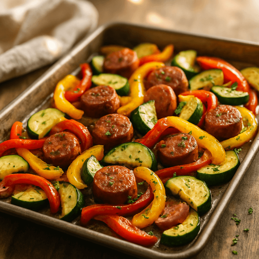 Spicy One-Pan Turkey Sausage and Veggies image