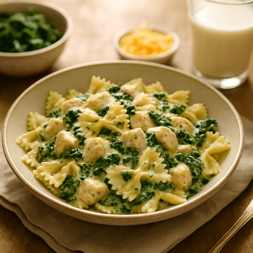 Creamy Spinach Chicken Farfalle Pasta image
