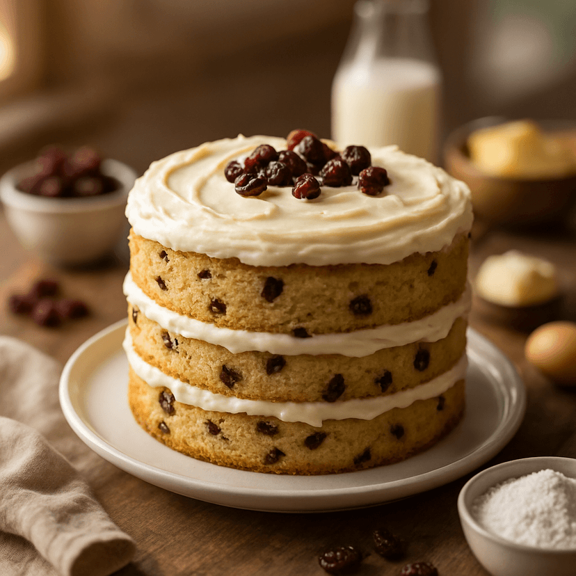 Classic Vanilla Cake with Cream Cheese & Cherries image