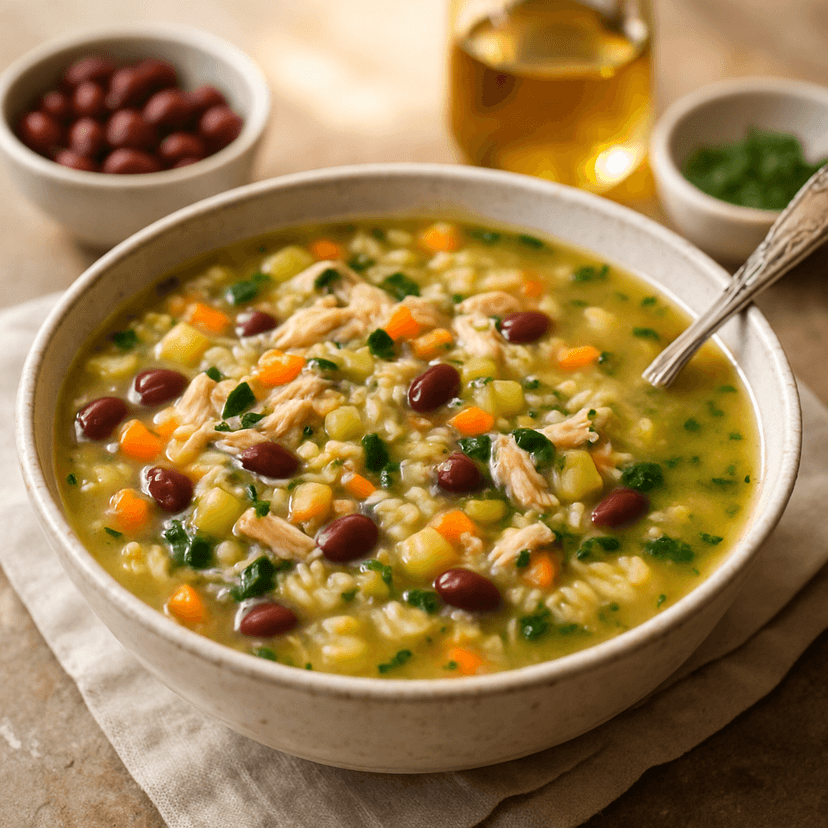Hearty Chicken and Vegetable Rice Soup image