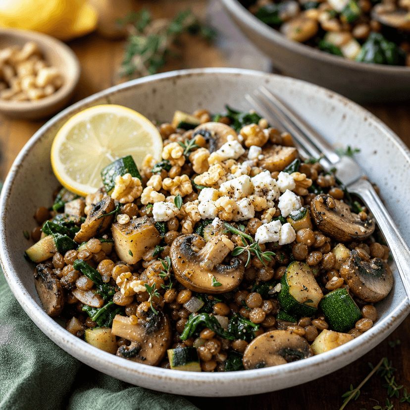 Lentil Walnut Mushroom Skillet Bowls image