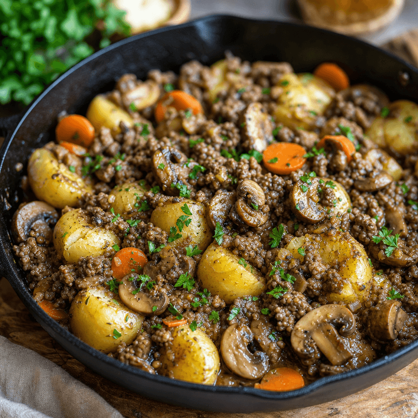 Garlic Beef Mushroom Potato Skillet