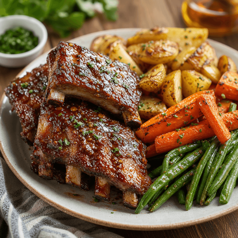 Maple Garlic Spareribs with Roasted Veggies