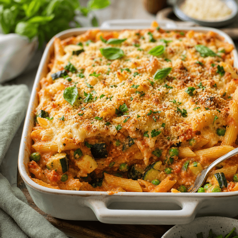 Creamy Courgette, Pea and Herb Pasta Bake image
