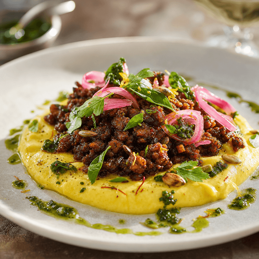 Black Garlic TVP with Saffron Cauliflower image