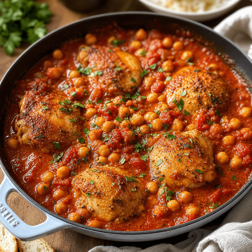 Garlic Tomato Chicken and Chickpea Skillet image