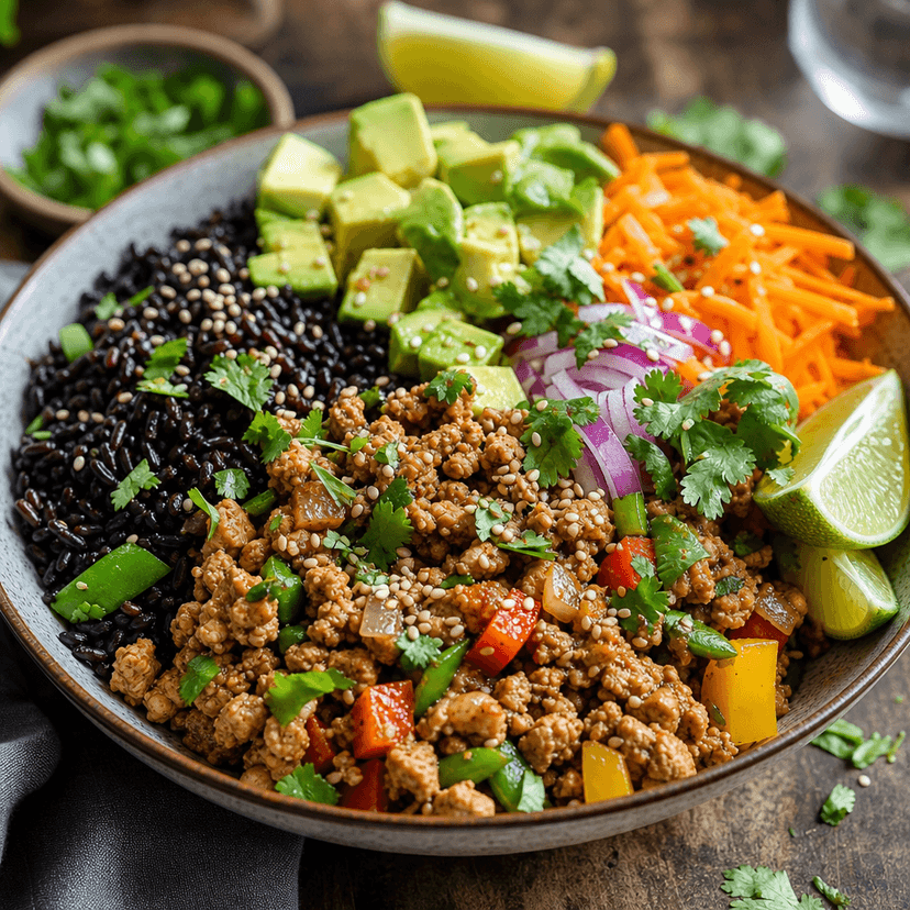Spiced Ground Turkey Bowls with Avocado and Forbidden Rice image