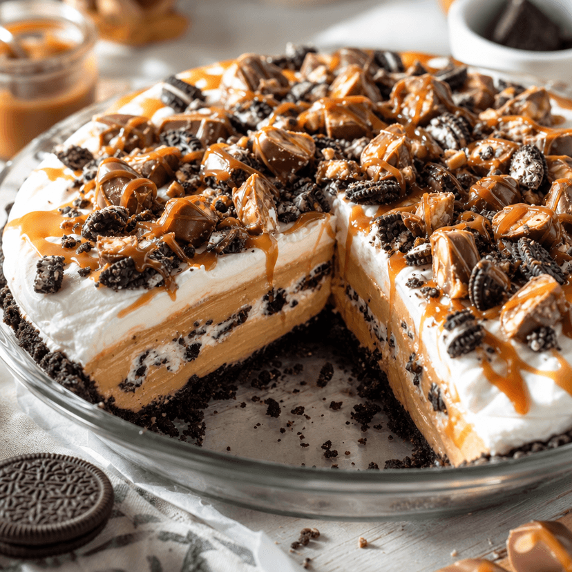 Caramel Turtle Oreo Layered Pie image