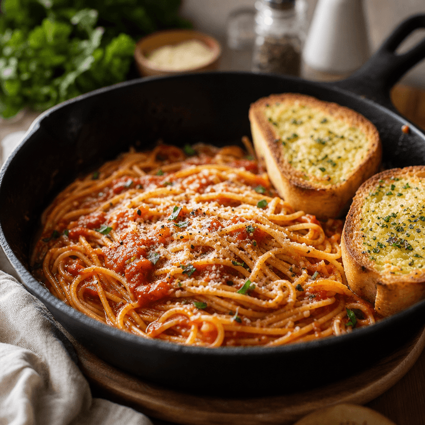 Garlic Bread Spaghetti Skillet