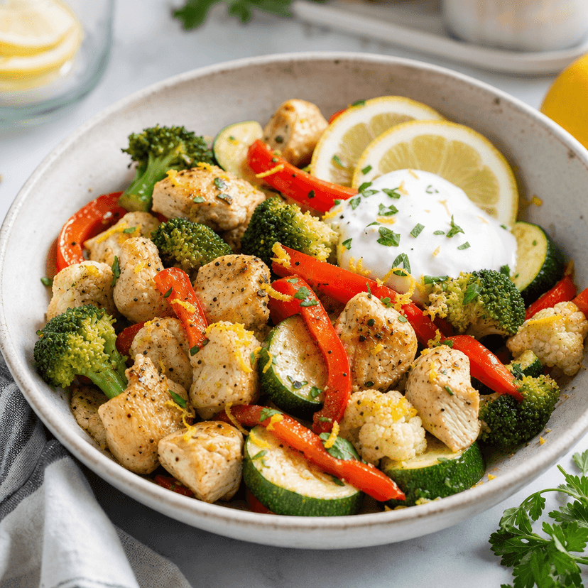 Lemon Chicken Veggie Skillet Bowls image